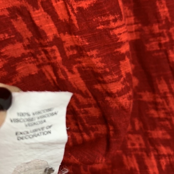 Lucky Brand braided trim drawstring soft knit split neck 3/4 sleeve red top - Picture 6 of 6